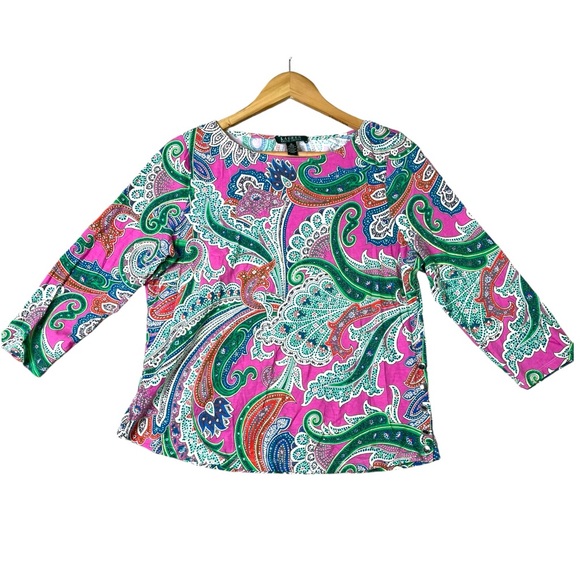 Lauren Ralph Lauren Tops - Lauren Ralph Laure Top Women Soft Paisley Floral 3/4 Sleeve Size XL Button